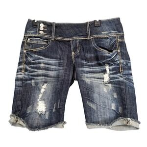 Almost Famous Distressed Jean Shorts Juniors 11 34x10" Cuffed Embroidered Y2K